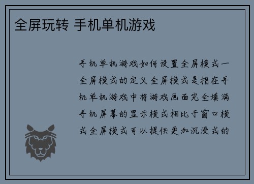 全屏玩转 手机单机游戏